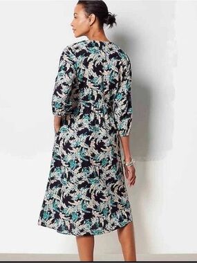 J JillWomen's Black Floral Midi Dress with Teal Accents